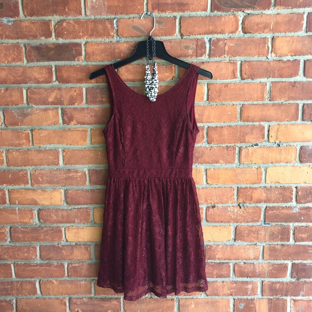 Burgundy Lace Skater Dress